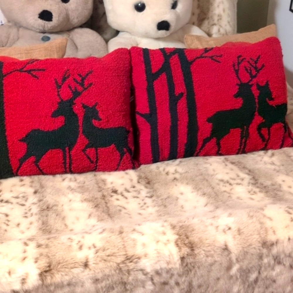 Hand Hooked Down Filled Wool Deer Pillow
